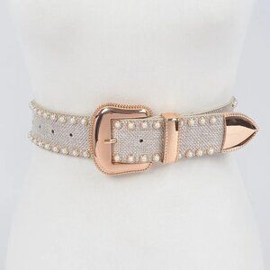 Stylish Linen and Pearl Studded Belt